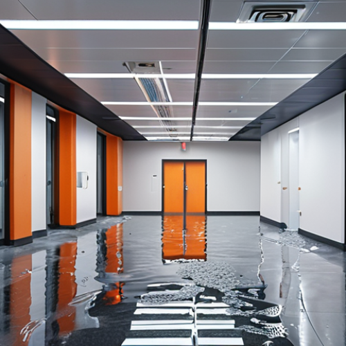 Home 24 **
A modern office building interior with smart sprinkler systems activated, extinguishing a small, contained fire. Focus on the technology and minimal water damage, showcasing precision and efficiency.
**