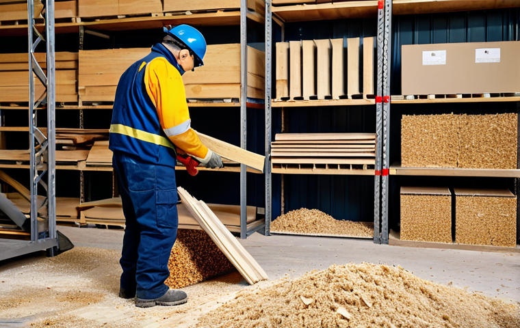 Fire Risk Assessment at a Woodworking Shop**

"A safety inspector in appropriate attire conducts a fire risk assessment at a woodworking shop filled with sawdust and wood scraps, fully clothed, professional. The scene includes proper storage of flammable materials and clear signage. Safe for work, appropriate content, perfect anatomy, natural proportions, high quality."

**