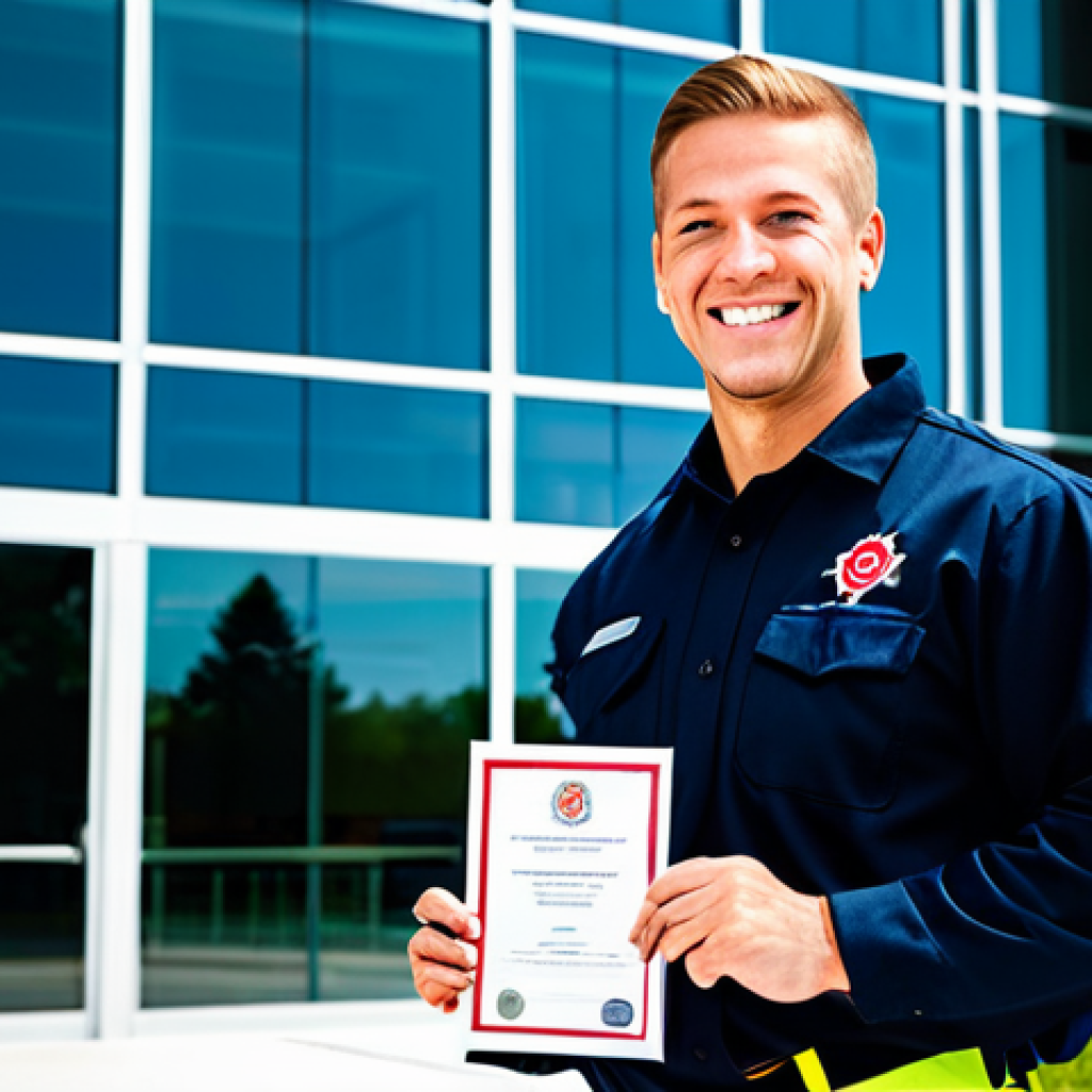 화재안전관리기술자의 자기계발과 학습법 - Certified Fire Safety Professional**
"A smiling professional fire safety technician, fully clothed ...