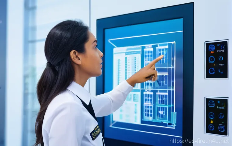 화재안전관리 기술자의 직무에서의 성과 분석 - **Prompt:** An immersive virtual reality training session for a fire safety professional. A male tec...