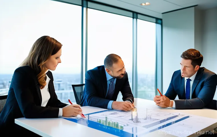 화재안전관리기술자의 연봉과 직업 만족도 - **Prompt 2: Pioneering the Future of Fire Safety**
    "A diverse team of three fire safety professi...