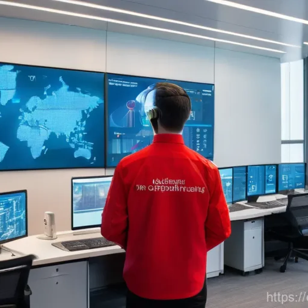 화재안전관리 실무에서의 문제 해결 전략 - **"A high-tech fire safety control center within a sleek, modern commercial building. Large, futuris...