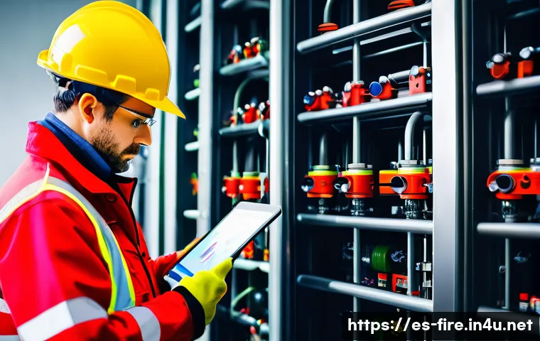 화재안전관리기술자의 자격증 취득 경험담 - **Prompt:** A dedicated fire prevention technician, a man in his late 30s with a focused expression,...