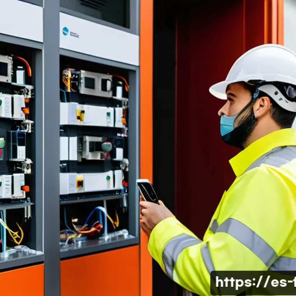 화재안전관리기술자 채용 시장 분석 - A professional fire safety technician in Spain inspecting a modern smart building&rsquo;s fire detection s...