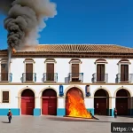 Home 18 화재안전관리 직무에서의 목표 설정과 달성 - A detailed scene of a modern community fire safety training event in a sunny Spanish town square, fe...
