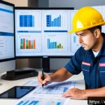 Home 23 화재안전관리기술자의 경력 개발 로드맵 - A professional fire safety technician in a modern office environment, wearing branded safety uniform...