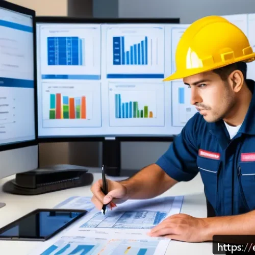 Home 17 화재안전관리기술자의 경력 개발 로드맵 - A professional fire safety technician in a modern office environment, wearing branded safety uniform...